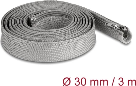 Picture of Delock Braided Sleeve with zip fastener heat-resistant 3 m x 30 mm grey