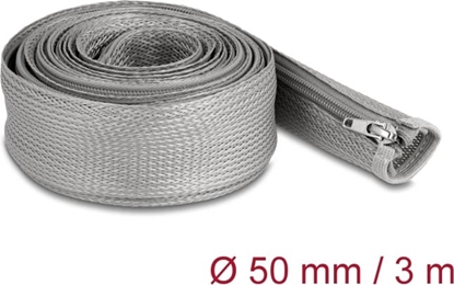 Picture of Delock Braided Sleeve with zip fastener heat-resistant 3 m x 50 mm grey