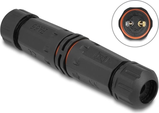 Picture of Delock Cable connector for outdoor 2 pin, IP68 waterproof, screwable, cable diameter 4.5 - 7.5 mm black