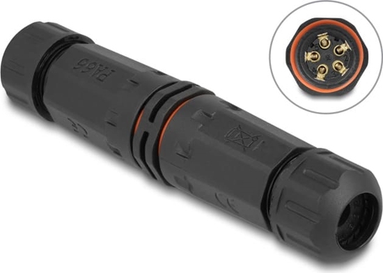 Изображение Delock Cable connector for outdoor 5 pin, IP68 waterproof, screwable, cable diameter 4.5 - 7.5 mm black