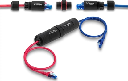 Picture of Delock Cable Connector RJ45 jack to RJ45 jack Cat.6 with M16 thread and bayonet lock IP68 dust and waterproof