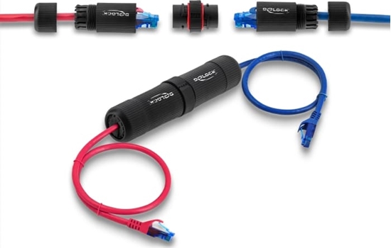 Picture of Delock Cable Connector RJ45 jack to RJ45 jack Cat.6 with M16 thread and bayonet lock IP68 dust and waterproof