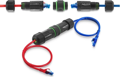 Picture of Delock Cable Connector RJ45 jack to RJ45 jack Cat.6 with M16 thread IP68 dust and waterproof