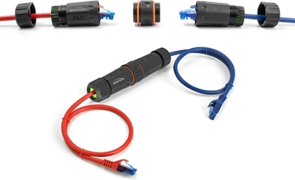 Picture of Delock Cable Connector RJ45 jack to RJ45 jack Cat.6A with M20 thread and two seals for slim cable IP68 dust and waterproof