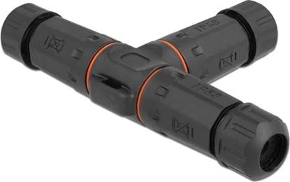 Picture of Delock Cable connector T-shape for outdoor 2 pin, IP68 waterproof, screwable, cable diameter 4.5 - 7.5 mm black