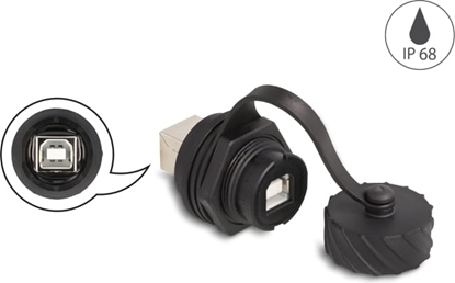 Изображение Delock Cable Connector USB 2.0 Type-B female to female for installation with bayonet protective cap IP68 dust- and waterproof black