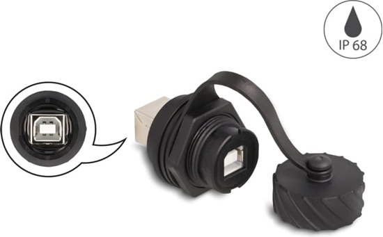 Изображение Delock Cable Connector USB 2.0 Type-B female to female for installation with bayonet protective cap IP68 dust- and waterproof black