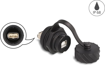 Изображение Delock Cable Connector USB 2.0 Type-B female to USB 2.0 Type-A female for installation with bayonet protective cap IP68 dust- and waterproof black