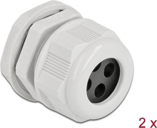 Picture of Delock Cable Gland PG21 for round cable with four cable entries grey 2 pieces