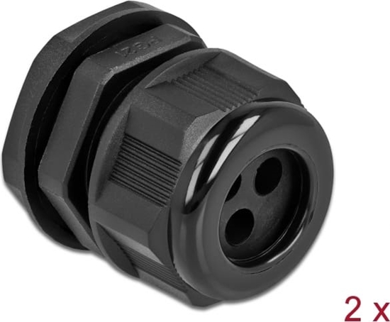 Picture of Delock Cable Gland PG21 for round cable with three cable entries black 2 pieces