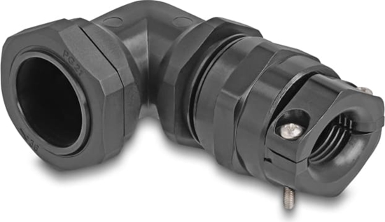 Picture of Delock Cable Gland with strain relief and bending protection 90° angled PG21 black