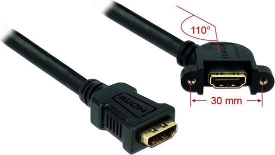 Picture of Delock Cable HDMI A female > HDMI A female panel-mount 110° angled 25 cm