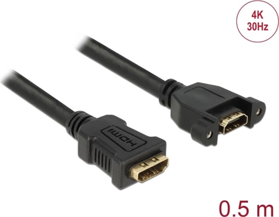 Picture of Delock Cable HDMI-A female > HDMI-A female panel-mount 4K 30 Hz 0.5 m