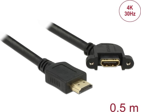 Picture of Delock Cable HDMI-A male > HDMI-A female panel-mount 110° angled 4K 30 Hz 0.5 m