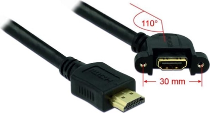 Picture of Delock Cable HDMI-A male > HDMI-A female panel-mount 110° angled 4K 30 Hz 1 m