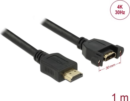 Picture of Delock Cable HDMI-A male > HDMI-A female panel-mount 4K 30 Hz 1 m