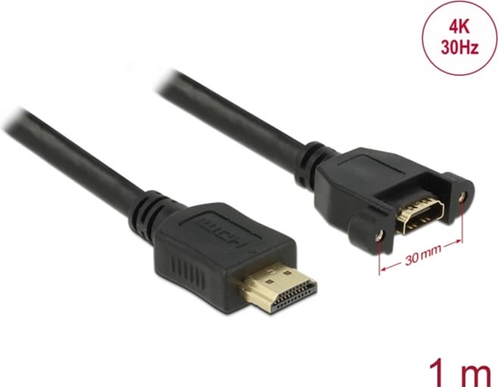 Picture of Delock Cable HDMI-A male > HDMI-A female panel-mount 4K 30 Hz 1 m
