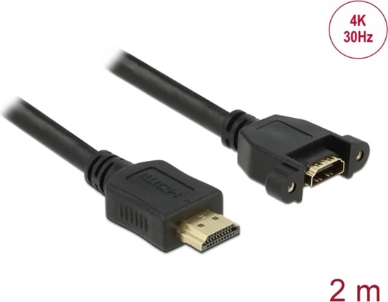 Picture of Delock Cable HDMI-A male > HDMI-A female panel-mount 4K 30 Hz 2 m