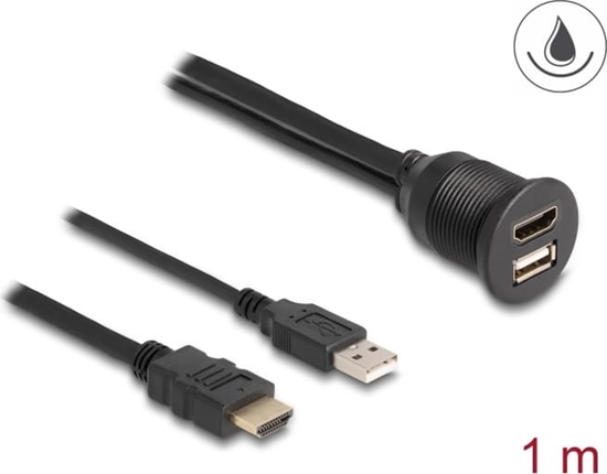 Picture of Delock Cable HDMI-A male and USB 2.0 Type-A male to HDMI-A female and USB 2.0 Type-A female for installation waterproof 1 m