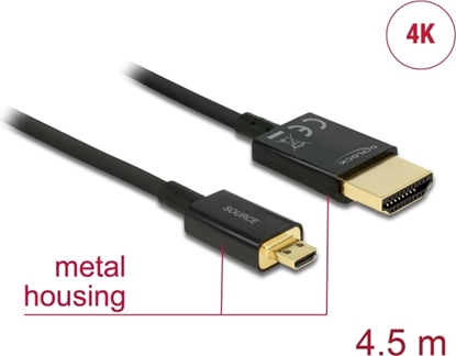 Picture of Delock Cable High Speed HDMI with Ethernet - HDMI-A male > HDMI Micro-D male 3D 4K 4.5 m Active Slim High Quality