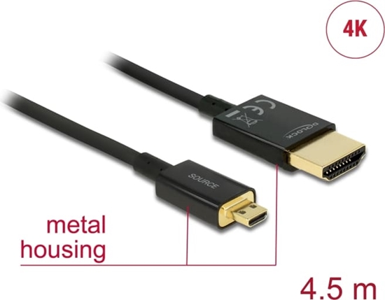 Picture of Delock Cable High Speed HDMI with Ethernet - HDMI-A male > HDMI Micro-D male 3D 4K 4.5 m Active Slim High Quality