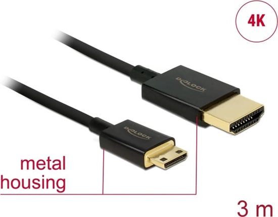 Picture of Delock Cable High Speed HDMI with Ethernet - HDMI-A male > HDMI Mini-C male 3D 4K 3 m Active Slim High Quality