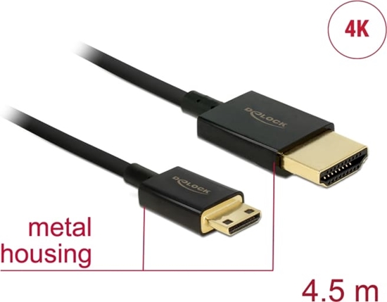 Picture of Delock Cable High Speed HDMI with Ethernet - HDMI-A male > HDMI Mini-C male 3D 4K 4.5 m Active Slim High Quality