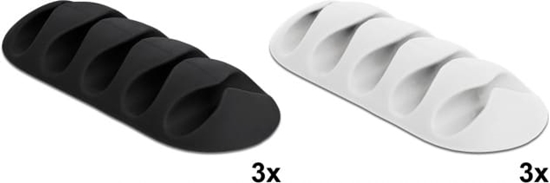 Picture of Delock Cable Holder with 5 feed-throughs self-adhesive Set 6 pieces black / white