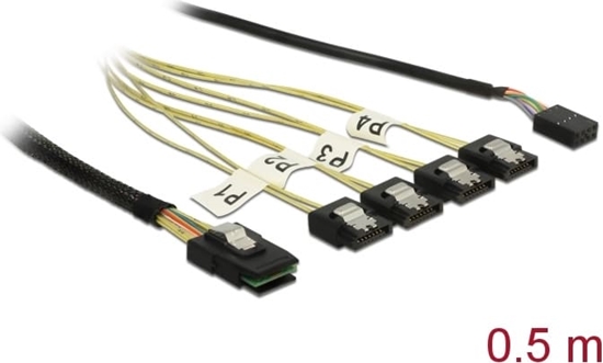 Picture of Delock Cable Mini SAS SFF-8087 > 4 x SATA 7 pin + Sideband 0.5 m metal