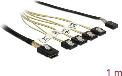 Picture of Delock Cable Mini SAS SFF-8087 > 4 x SATA 7 pin + Sideband 1 m metal