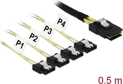Picture of Delock Cable Mini SAS SFF-8087 > 4 x SATA 7 pin 0.5 m metal