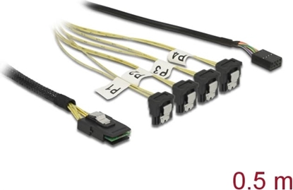 Picture of Delock Cable Mini SAS SFF-8087 > 4 x SATA 7 Pin angled + Sideband 0.5 m