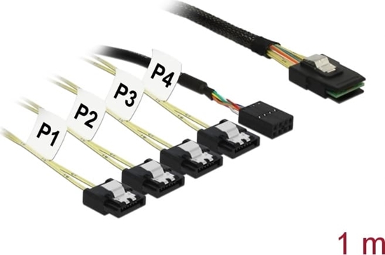 Picture of Delock Cable Mini SAS SFF-8087 > 4 x SATA 7 pin Reverse + Sideband 1 m