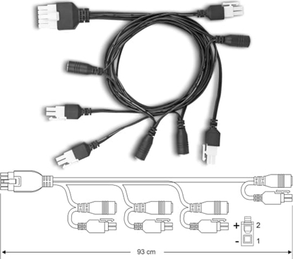 Picture of Delock Cable Mini-Fit 4.2 mm 10 pin male to 4 x DC 5.5 x 2.5 mm female and 4 x Mini-Fit 4.2 mm 2 pin male black