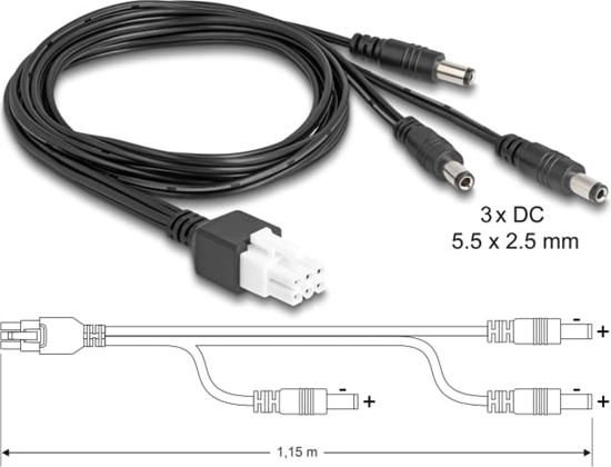 Picture of Delock Cable Mini-Fit 4.2 mm 6 pin male to 3 x DC 5.5 x 2.5 mm male black
