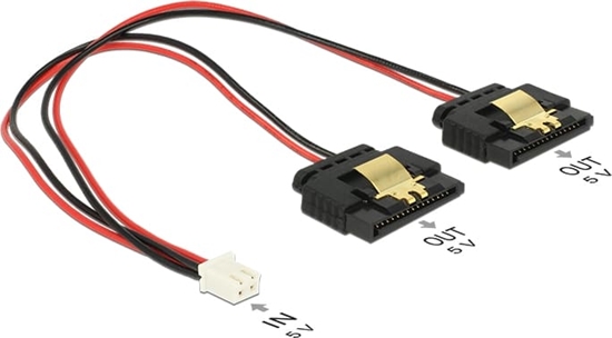 Изображение Delock Cable Power 2 pin female > 2 x SATA 15 pin receptacle (5 V) metal 20 cm
