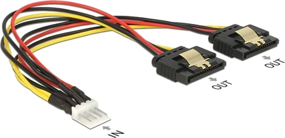 Picture of Delock Cable Power Floppy 4 pin male > 2 x SATA 15 pin female metal 20 cm