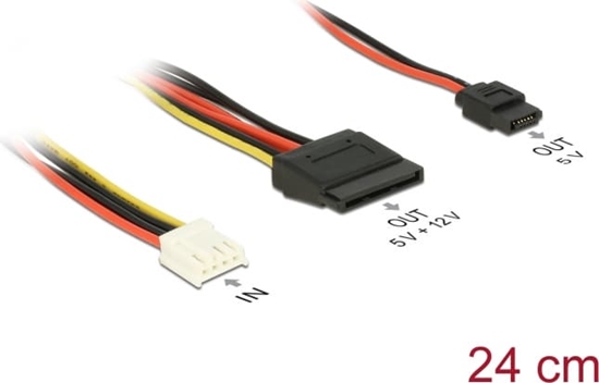 Picture of Delock Cable Power Floppy 4 pin power receptacle > SATA 15 pin receptacle (5 V + 12 V) + Slim SATA 6 pin receptacle (5 V) 24 cm
