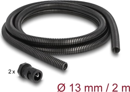 Picture of Delock Cable protection sleeve 2 m x 13 mm with 2 x PG9 conduit fitting set black
