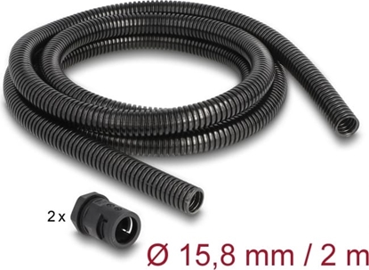 Picture of Delock Cable protection sleeve 2 m x 15.8 mm with 2 x PG11 conduit fitting set black