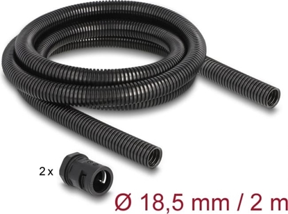 Picture of Delock Cable protection sleeve 2 m x 18.5 mm with 2 x PG13.5 conduit fitting set black