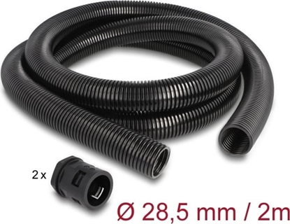 Picture of Delock Cable protection sleeve 2 m x 28.5 mm with 2 x PG21 conduit fitting set black