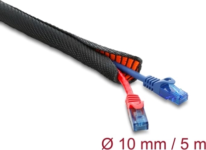 Picture of Delock Cable Protection Sleeve with orange Wear Warning Indicator self-closing double-layered 5 m x 10 mm black