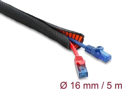 Picture of Delock Cable Protection Sleeve with orange Wear Warning Indicator self-closing double-layered 5 m x 16 mm black