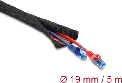 Picture of Delock Cable Protection Sleeve with orange Wear Warning Indicator self-closing double-layered 5 m x 19 mm black