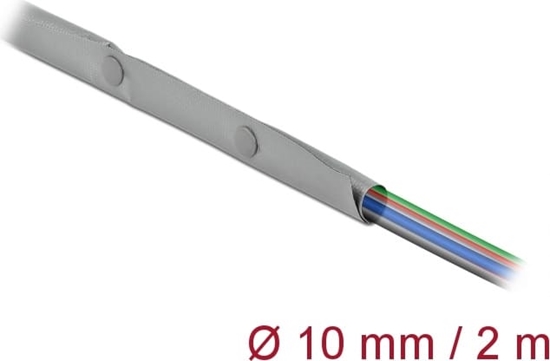 Picture of Delock Cable protection sleeve with snap button fastener heat-resistant 2 m x 10 mm grey / black