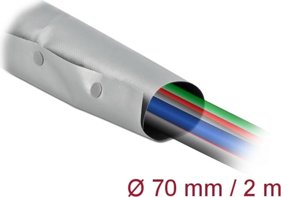 Picture of Delock Cable protection sleeve with snap button fastener heat-resistant 2 m x 70 mm grey / black