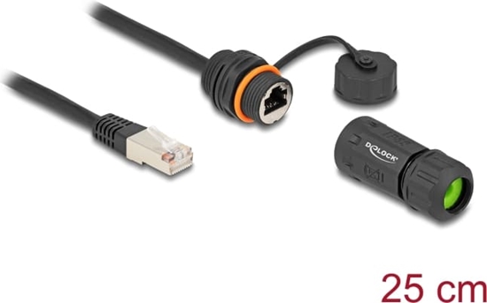 Picture of Delock Cable RJ45 plug to RJ45 jack Cat.6A for built-in with M20 thread and housing IP68 dust and waterproof 25 cm black
