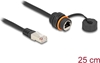 Picture of Delock Cable RJ45 plug to RJ45 jack Cat.6A for built-in with M20 thread and protective cap IP68 dust and waterproof 25 cm black