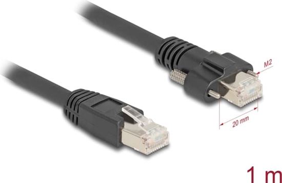 Picture of Delock Cable RJ45 plug to RJ45 plug with screw distance 20 mm for GigE Camera Cat.6A S/FTP 1 m black